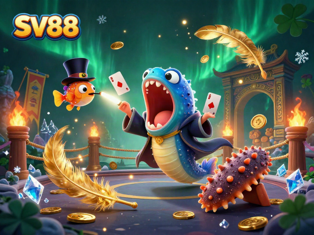 Experience the thrill at SV88 with a magical performance by deep-sea creatures in a vibrant casino.