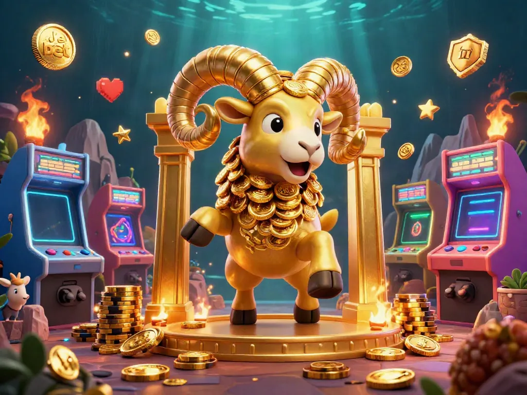 Experience the thrill of de bet with a dynamic 3D scene featuring a golden ram charging through a vibrant casino atmosphere, combining classic gaming elements.