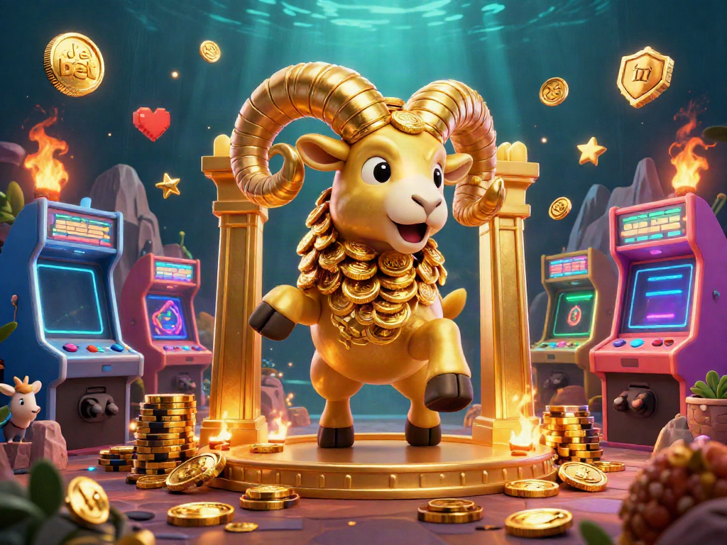 Experience the thrill of de bet with a dynamic 3D scene featuring a golden ram charging through a vibrant casino atmosphere, combining classic gaming elements.