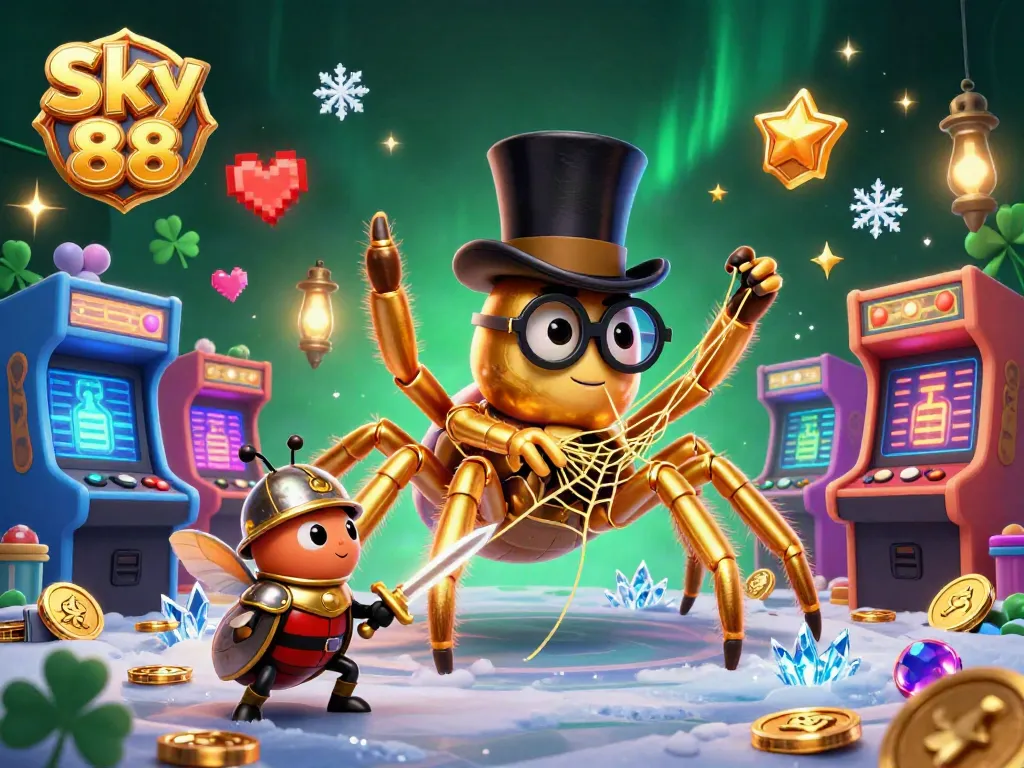 Experience the excitement of Sky 88 as colorful characters navigate a vibrant casino scene.