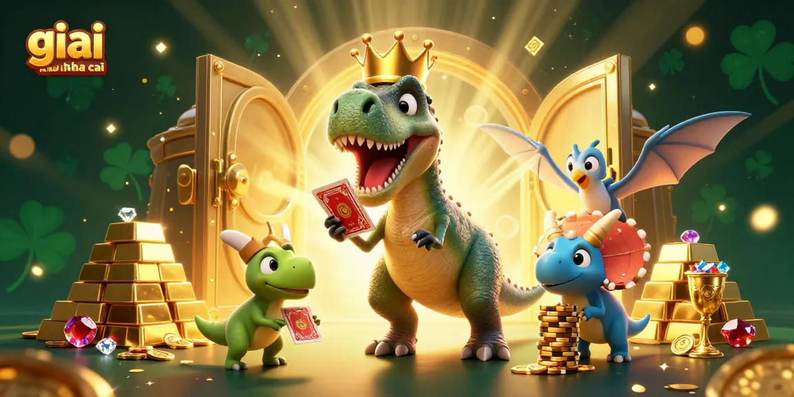 Unraveling giai ma keo nha cai with a T-Rex shuffling cards and stacked golden chips.